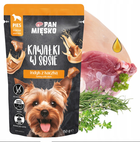 Pan Mięsko KAWAŁKI W SOSIE INDYK Z KACZKĄ 150g Karma mokra dla psa
