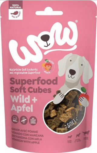 WOW Superfood Soft Cubes Wild - dziczyzna z jabłkiem miękkie przysmaki dla psa (150g)