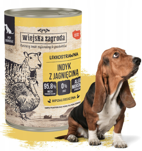 Wiejska zagroda Karma mokra dla psa indyk z jagnięciną 800 g Wiejska zagroda Karma mokra dla psa indyk z jagnięciną 800 g